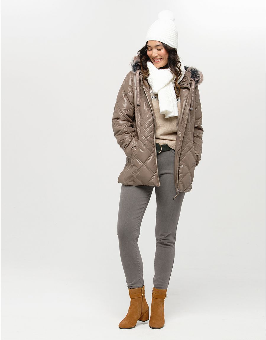 Doudoune beige capuche