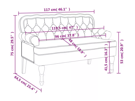 Banc avec dossier bordeaux 119,5x64,5x75 cm velours