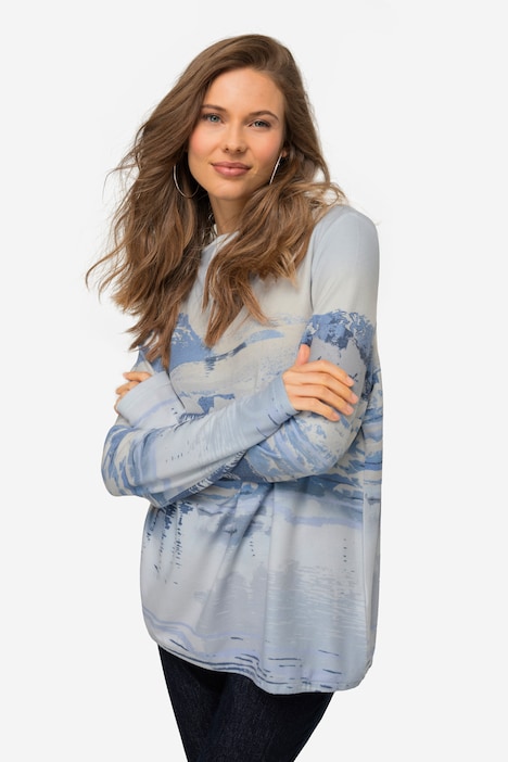 Sweatshirt, maritimer Print, Stehkragen, Langarm, elastischer Saum, OEKO-TEX