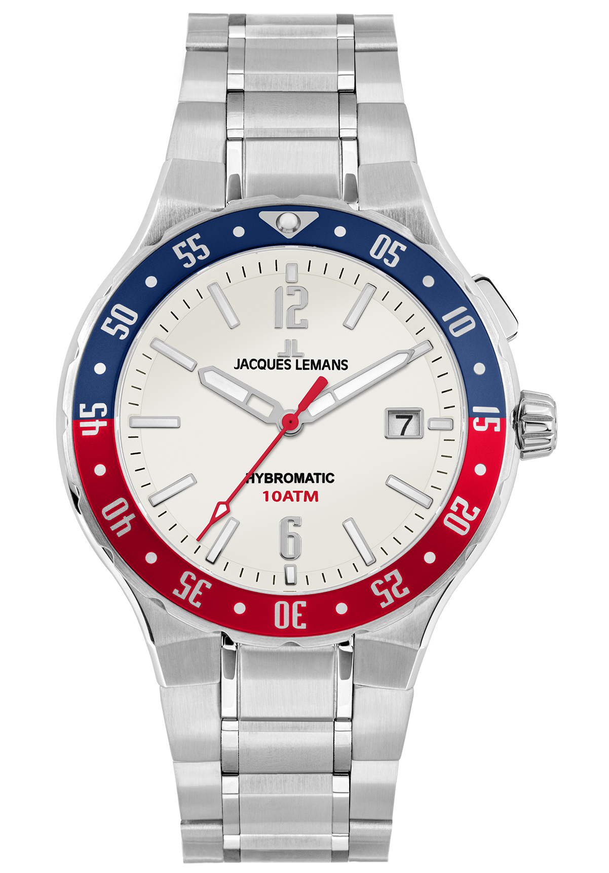 Jacques Lemans Herrenuhr Hybromatic Steel Blue Red 1-2109G