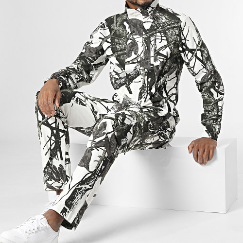 Ensemble Veste Zippée Et Pantalon Cargo Vert Kaki Blanc Camouflage