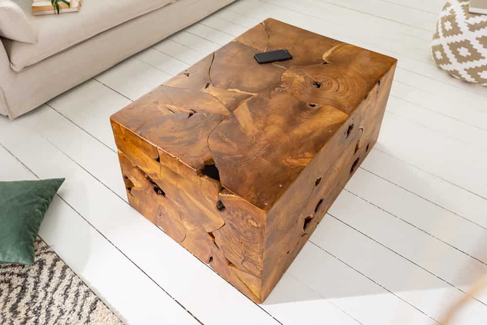 Massiver Couchtisch SQUARE 90cm Teakholz Würfel Handarbeit