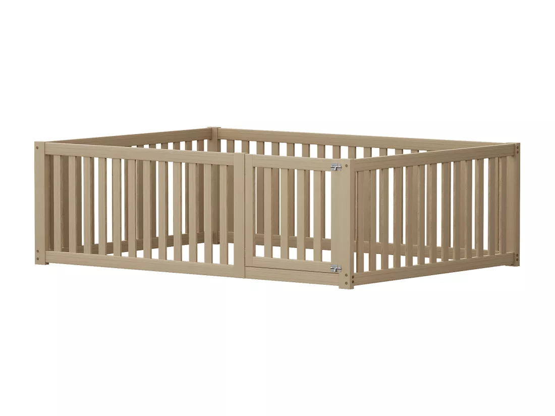 Lit enfant 140x200cm en bois massif avec barrière de sécurité - Naturel
