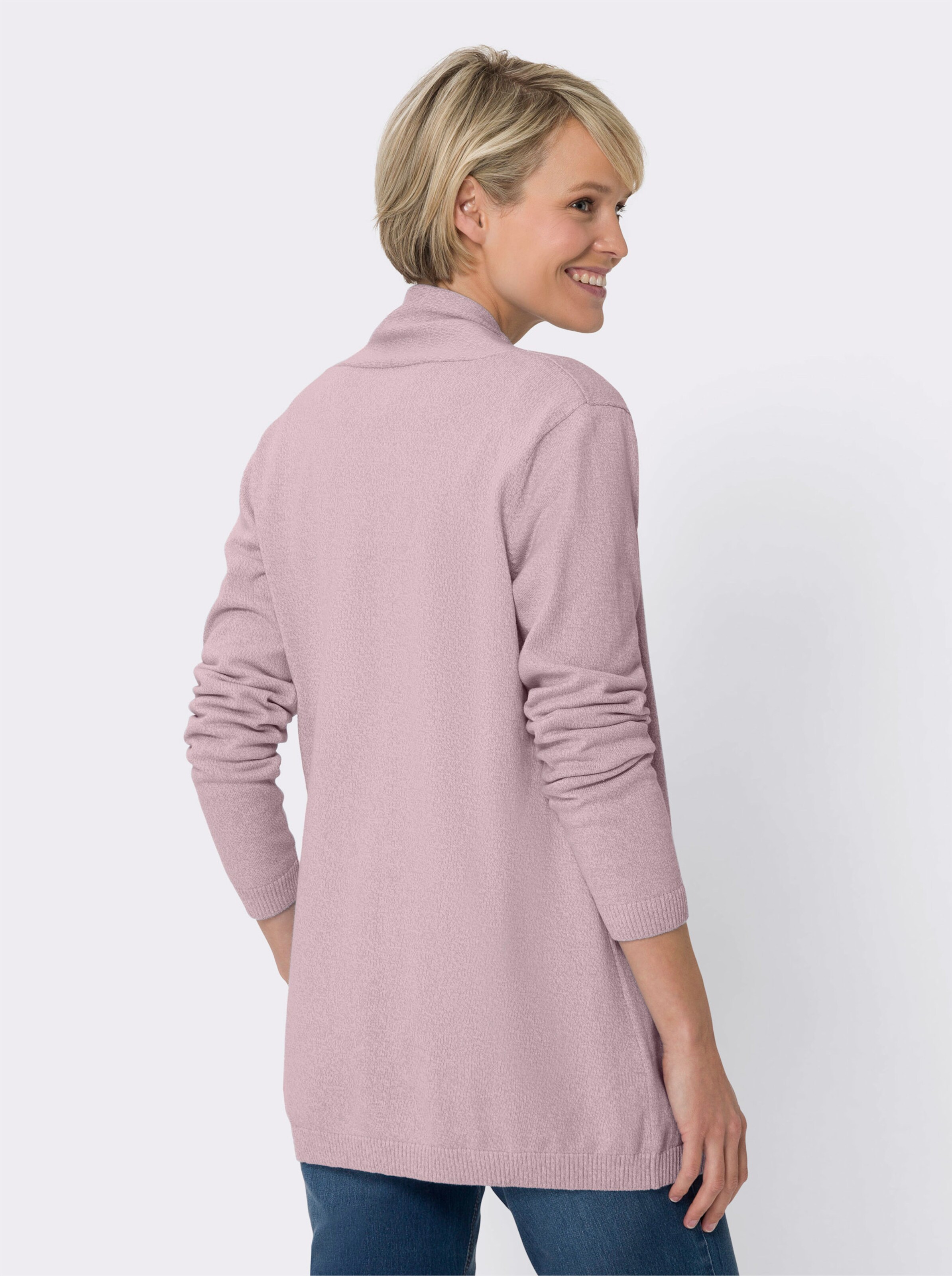 Longstrickjacke in offener Form