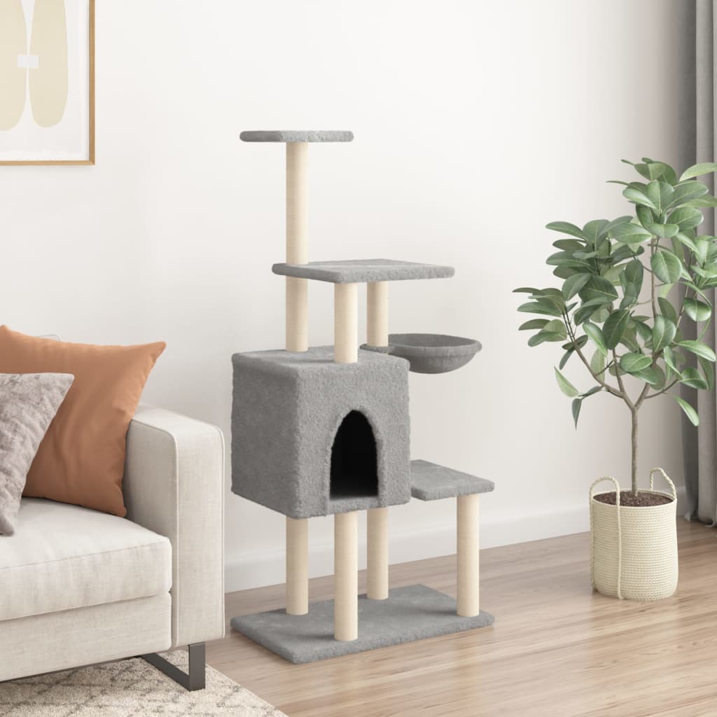 Arranhador para gatos vidaXL com hastes de sisal cinza claro, 131 cm