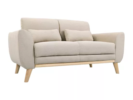 Canapé scandinave 2 places en tissu beige et bois clair EKTOR