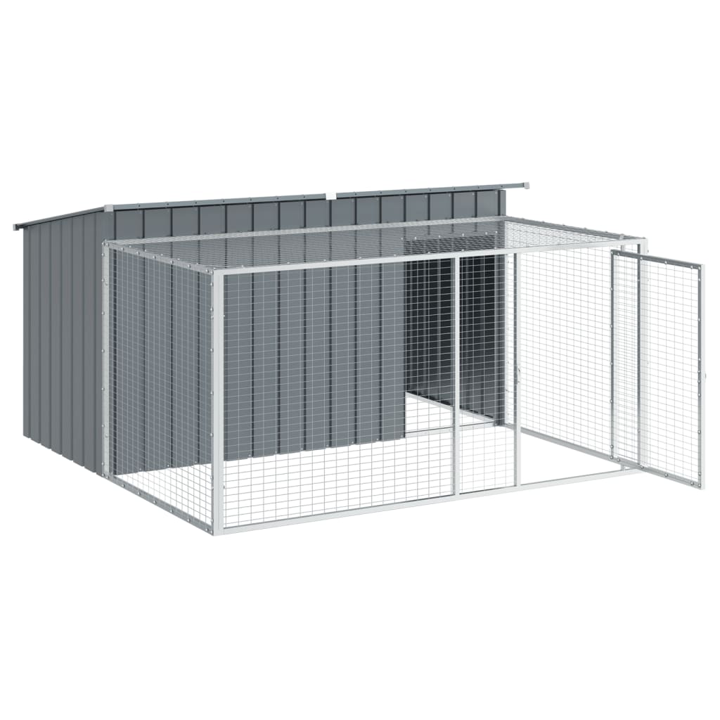 Canil vidaXL com área de exercício, aço galvanizado, cinza, 153x194x110 cm