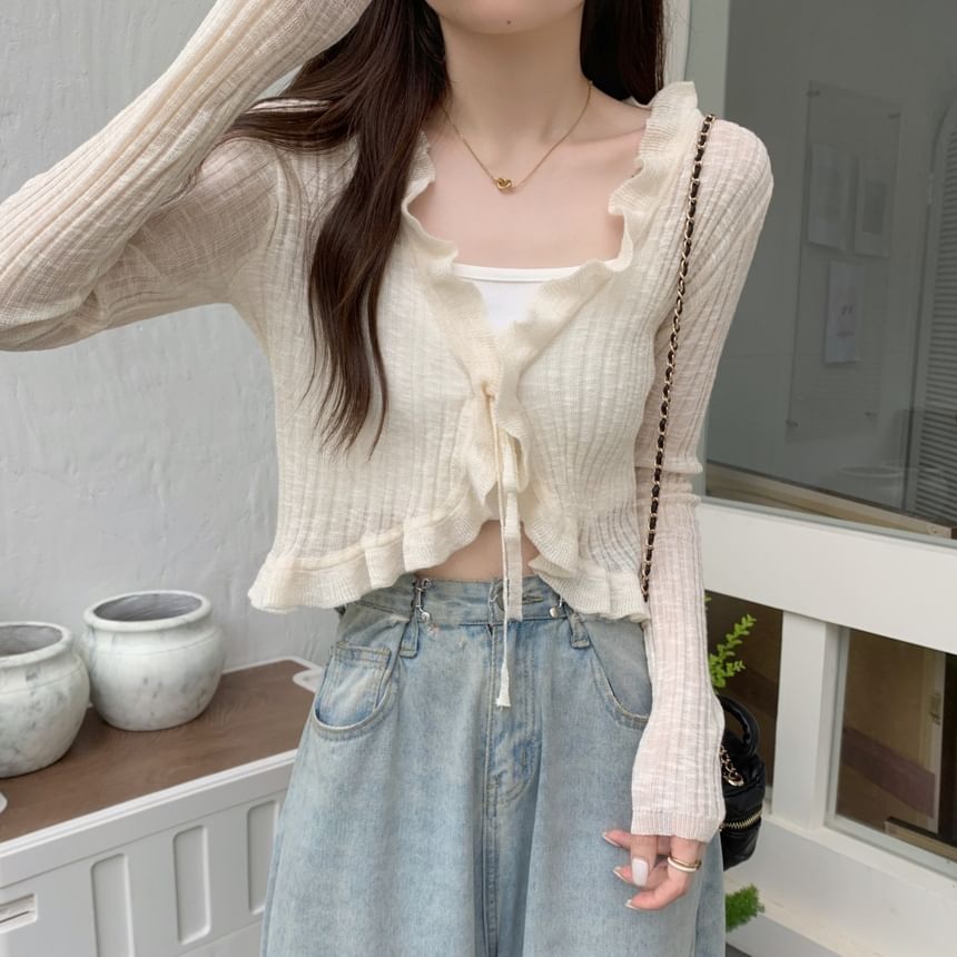 Shinsei - Effen cropped vest met ruches