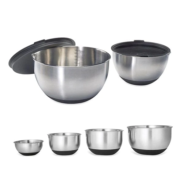 Lot 6 bols en inox gradués avec base silicone 10,5 à 24 cm Mathon