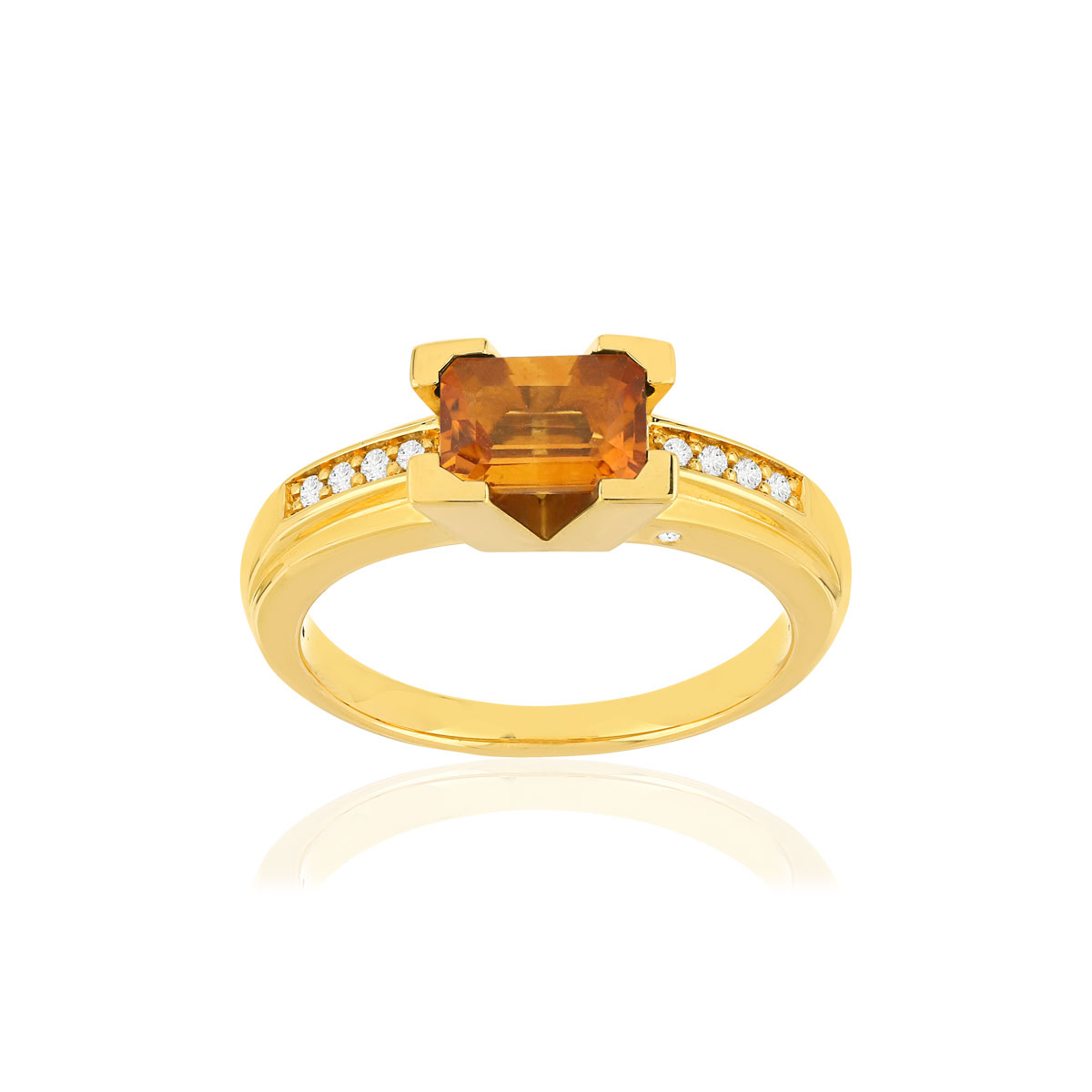 Bague VAN BRILL or jaune 750, citrine, diamants.