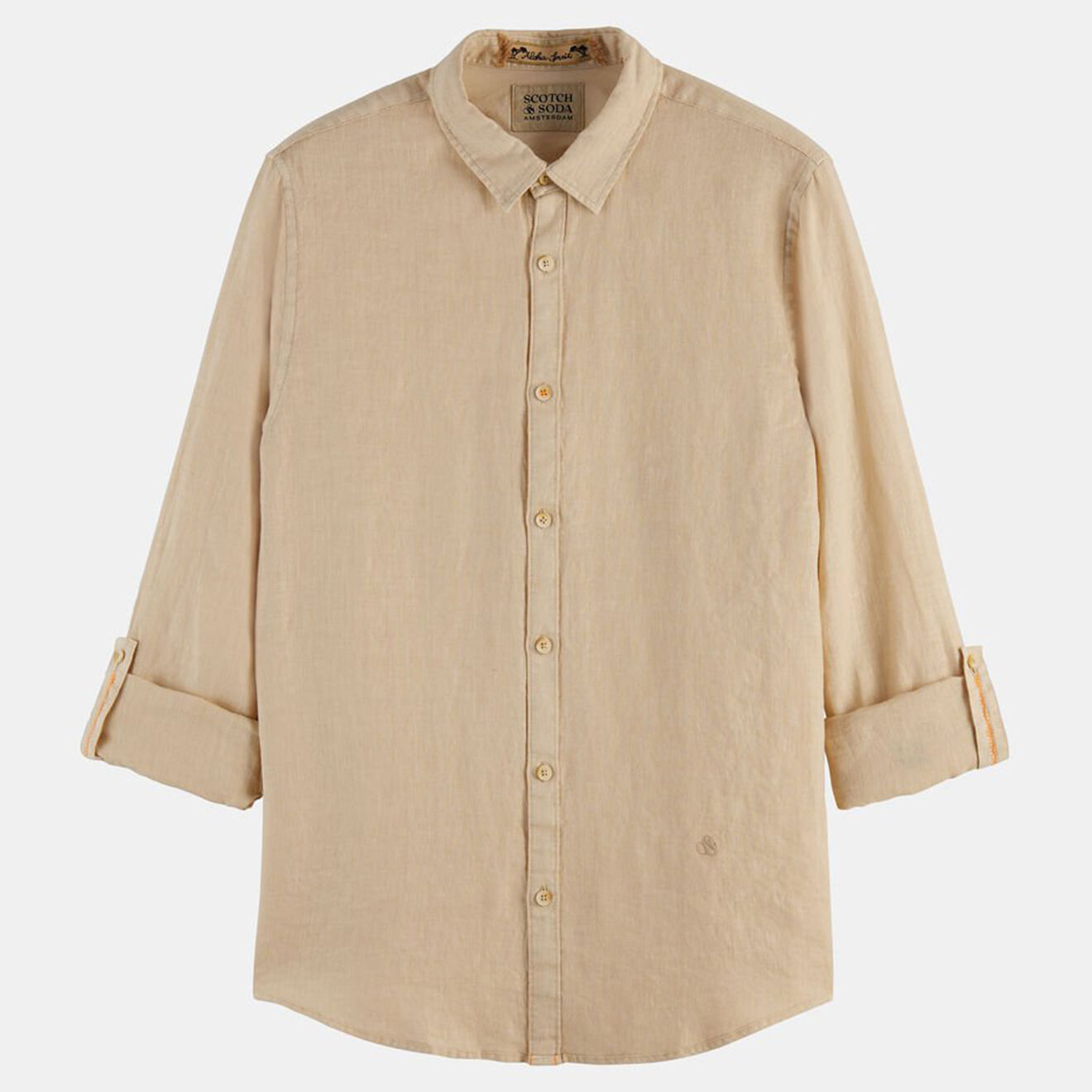 Scotch & Soda Chemise 100% Lin Regular Fit Garment Dyed beige
