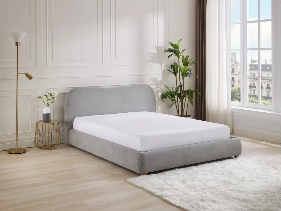 Lit coffre 160 x 200 cm - Tissu - Gris clair - VANARI