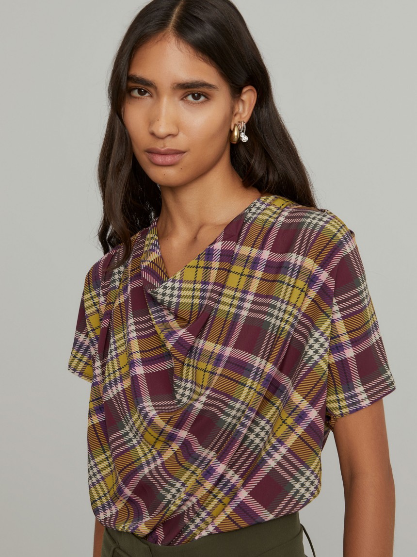 Blusa manga curta tartan