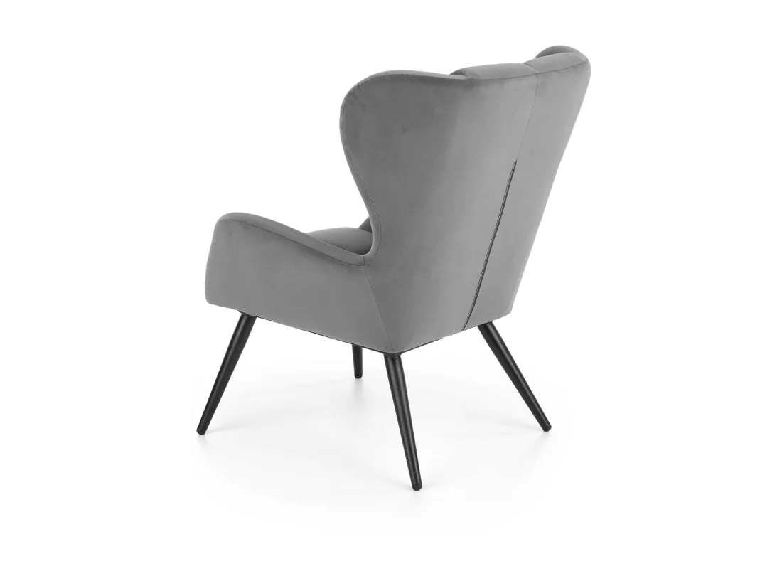 Fauteuil contemporain en velours gris avec pieds noirs en métal Glasgow