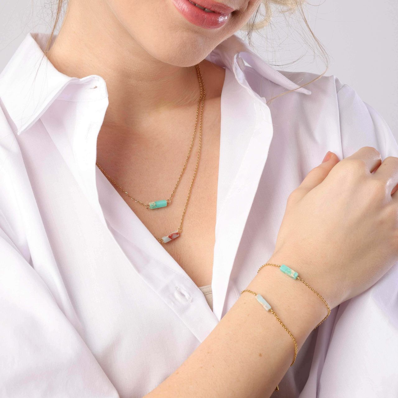 Light Turquoise stalen 14karaat goldplated ketting
