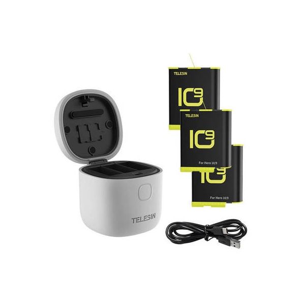 Telesin 3-slot Waterproof Charger Allin Box for Gopro Hero 9 / Hero 10   3 Batteries (GP-BTR-906-GY-B)