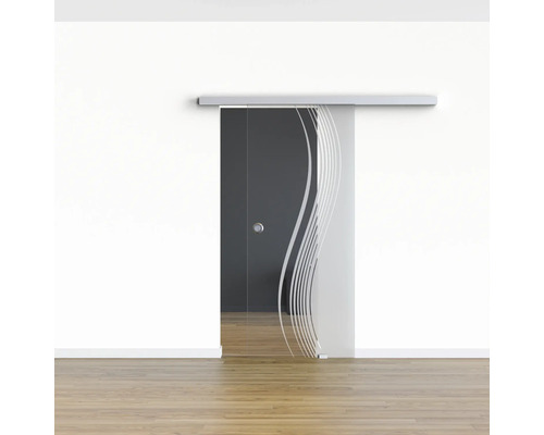 Pertura glazen schuifdeur complete set Glera Reflect 01 900x2050 mm rechtsdraaiend incl. Selir aluminium natuurbeslag, verzonken handgreep