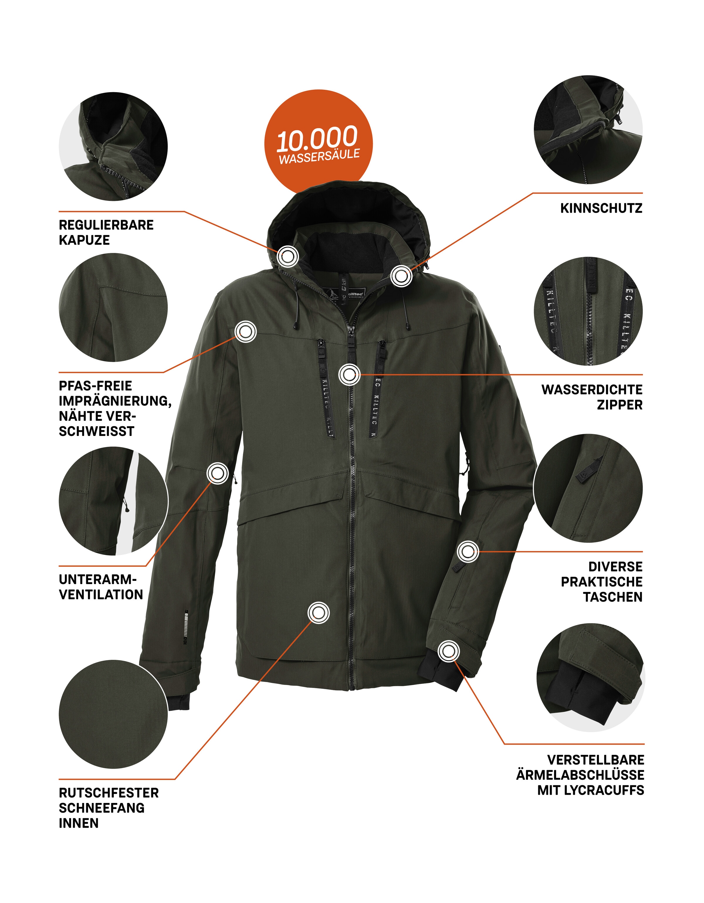 Killtec Skijacke »KSW 55 MN SKI JCKT« Wasserdichte, atmungsaktive Skijacke mit verschweissten Nähten