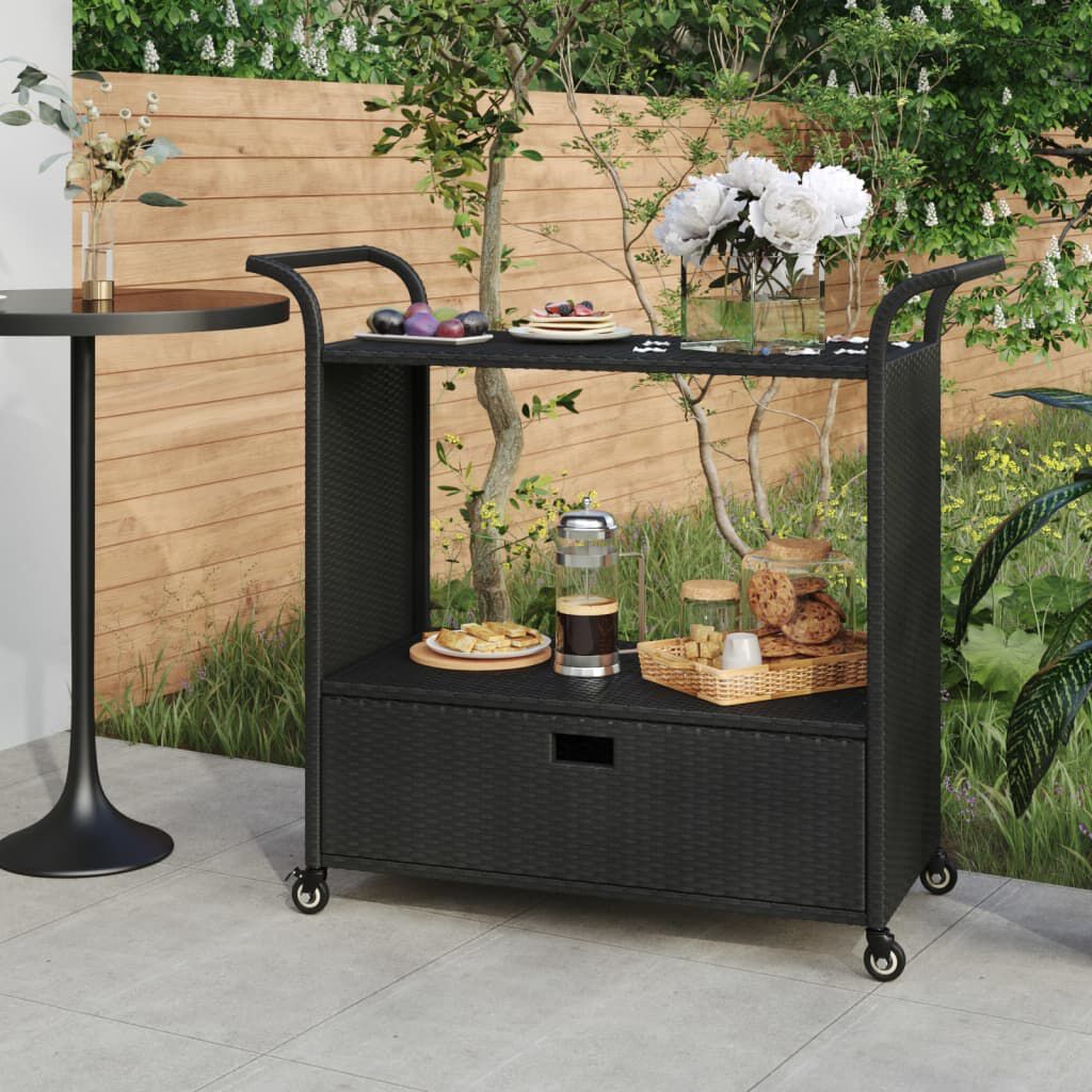 vidaXL Barwagen met lade zwart 100x45x97 cm poly rattan