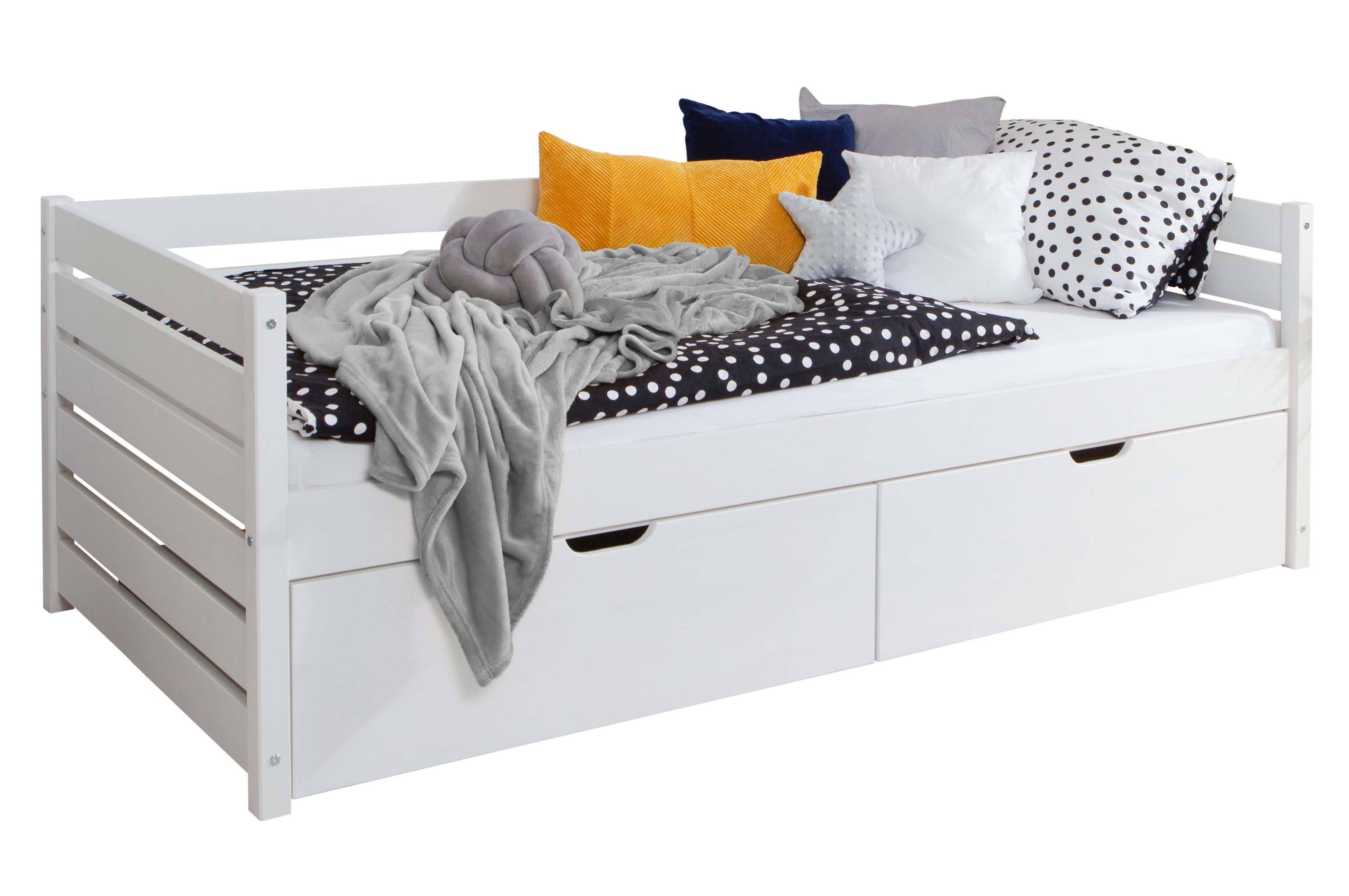 TiCAA Sofabett Naomi inkl. 2x Schubkästen, 120x200, Weiß