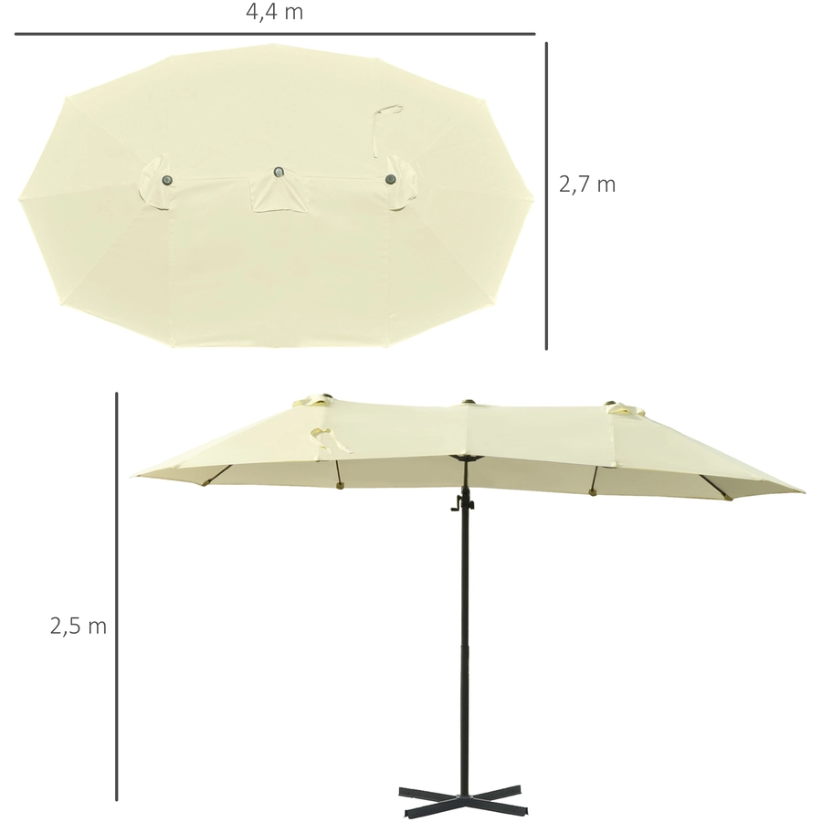 Outsunny Doppelschirm mit Kurbel creme