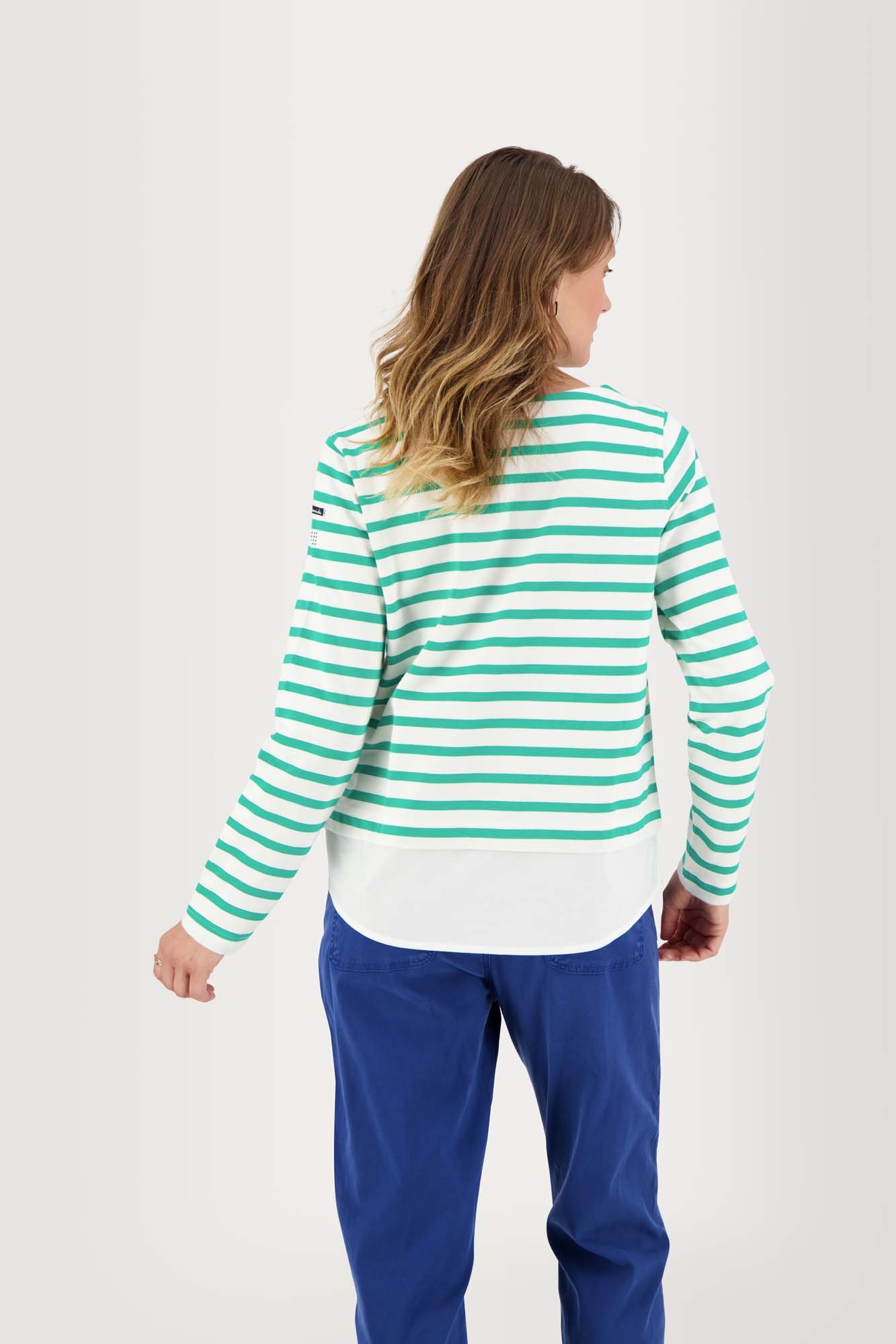 Sweat Femme Marinière Coton Blanc et Vert