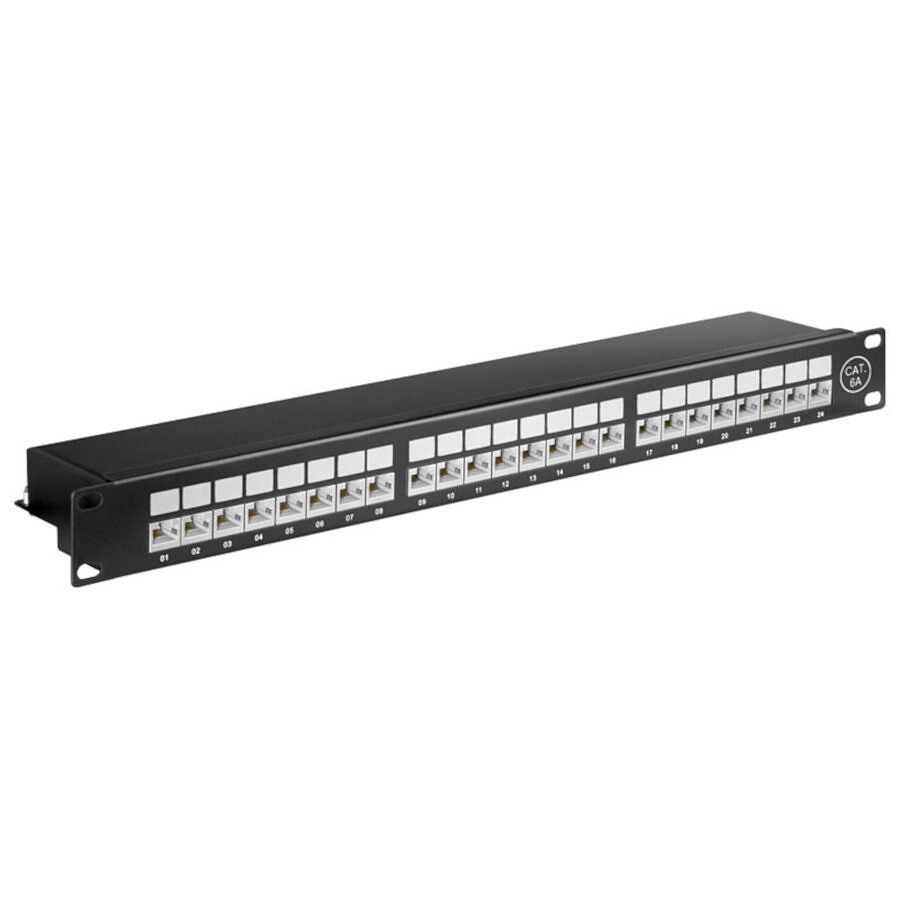 Panneau de brassage 24 ports catégorie 6a STP pour coffret / armoire / baie 19''