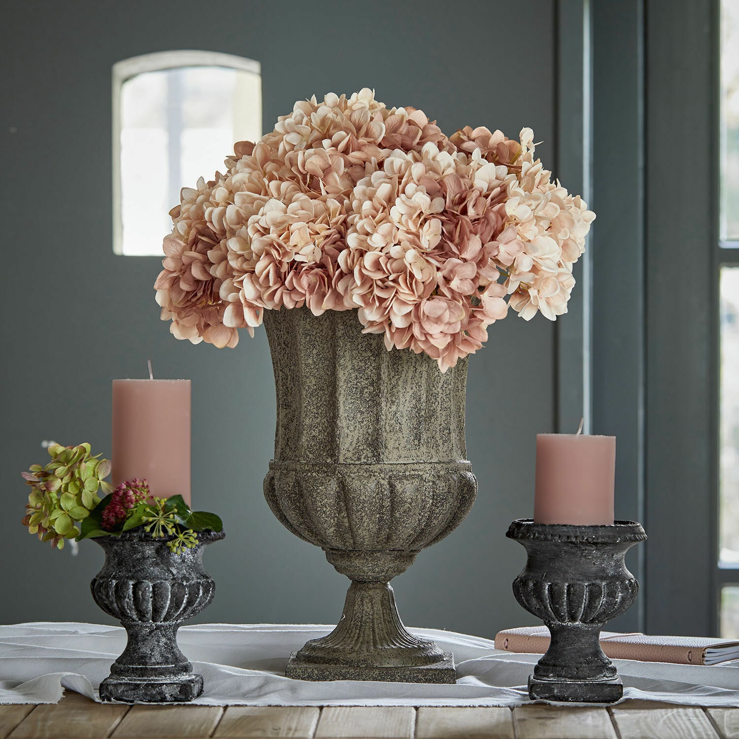Deko-Blume 3er Set Amarente rosa/grün