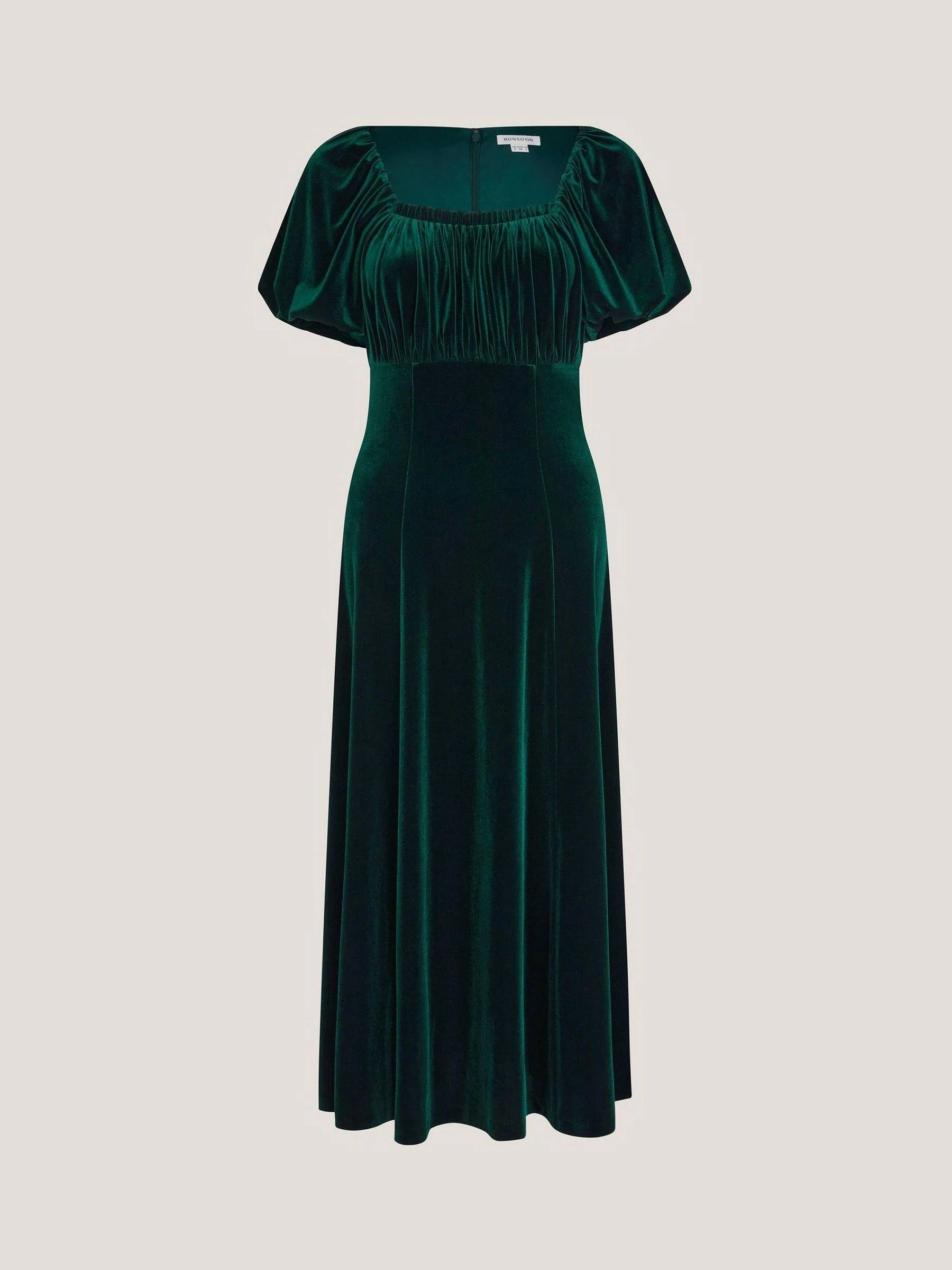 Groen - Monsoon Cynthia Puff Sleeve Velvet Midi Dress