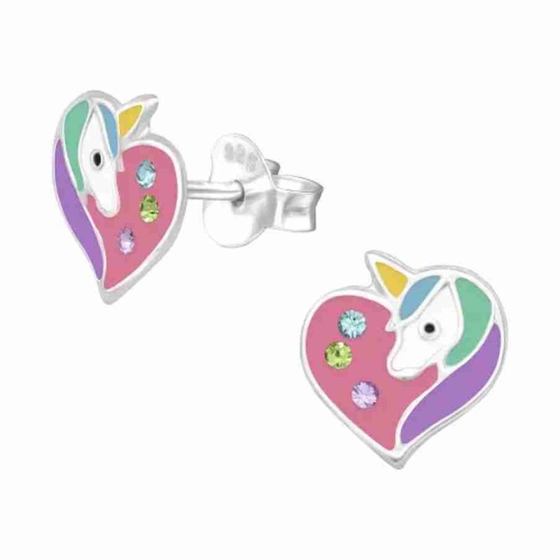 Boucle d'oreille licorne coeur en argent 925