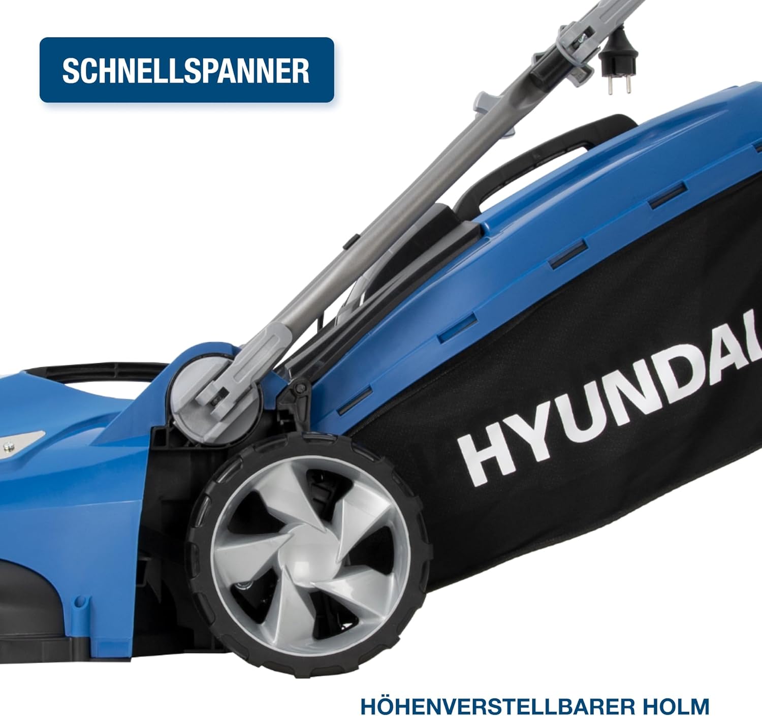 HYUNDAI Elektro-Rasenmäher LM4001E mit Mulchfunktion, Elektromäher, Mulcher, Mäher (40cm, 1800W, 50L Korb, 5-fache zentrale Höhenverstellung)