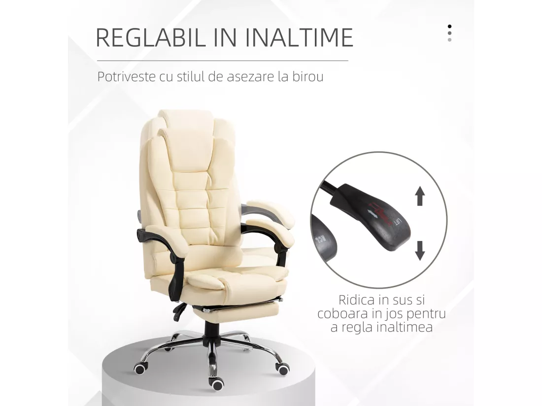 Fauteuil de bureau fauteuil manager grand confort réglable dossier inclinable repose-pied revêtement synthétique crème