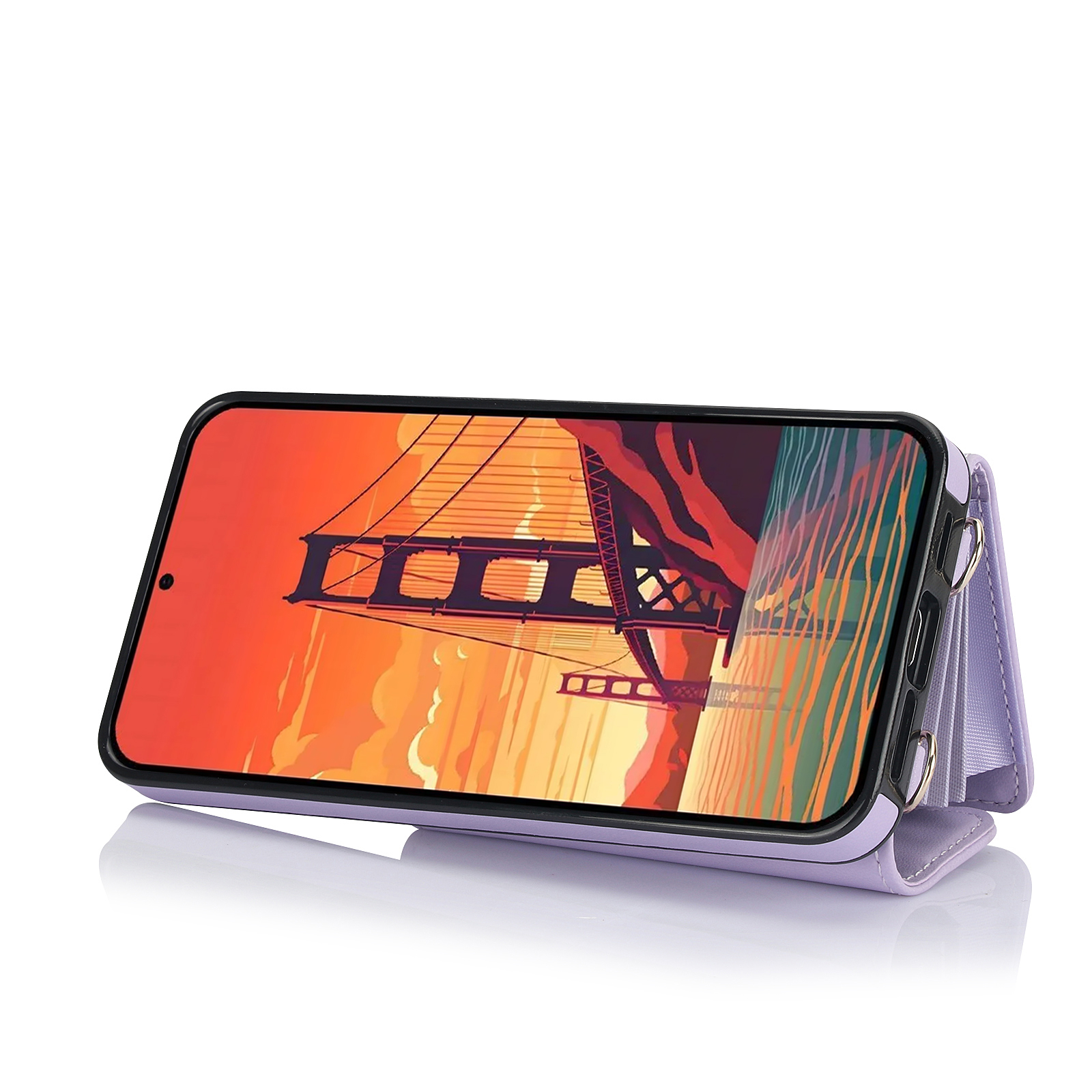Samsung Galaxy S24 Necklace Leder Schutz Hülle mit Kartenfach   Handykette (140cm) - Lila