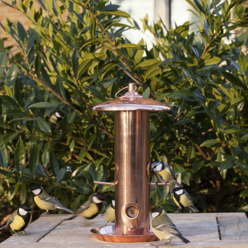 Mangeoire à graines plaqué cuivre hauteur 30.5 cm pour oiseaux