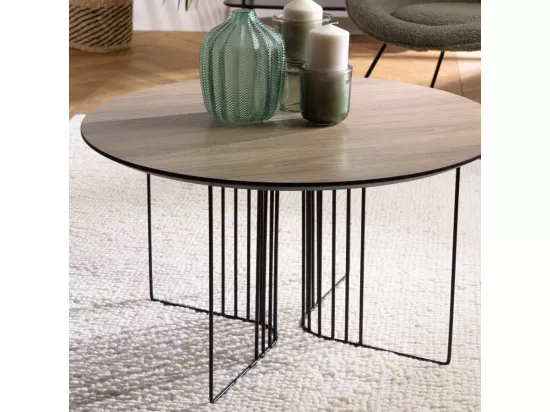 FLEUR - Table basse biseautée 70x70cm mocha pieds graphiques métal noir