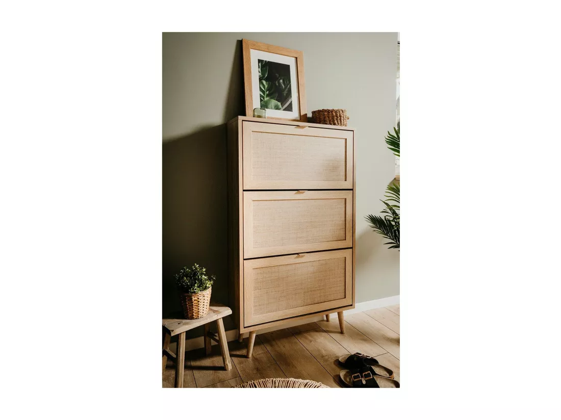 Rangement Chaussures 3 portes L70 cm - Impression Rotin - BALI