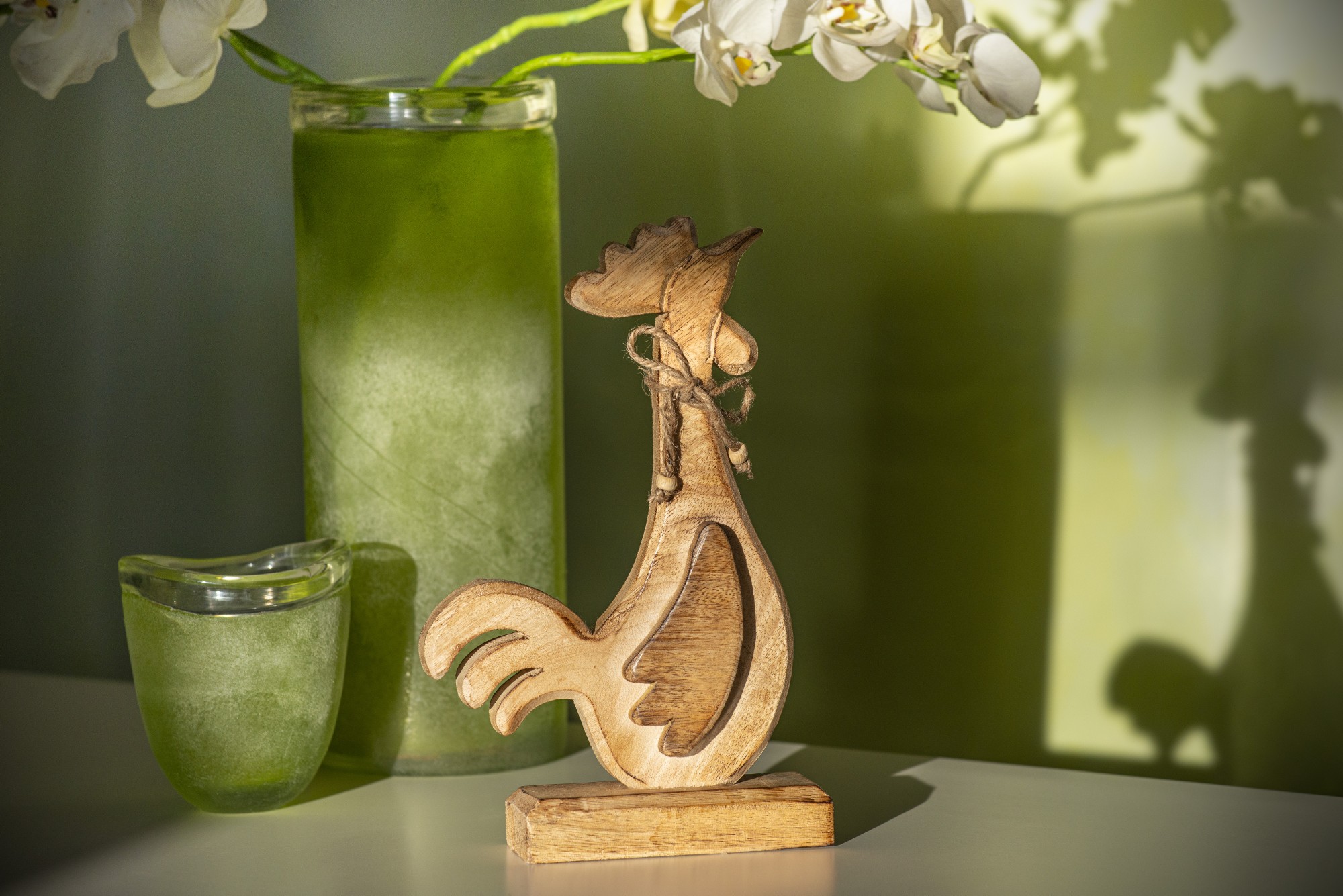 Holzfigur 'Hahn sitzend', natur, B 17 cm, H 27 cm, L 6 cm von fischer's lagerhaus