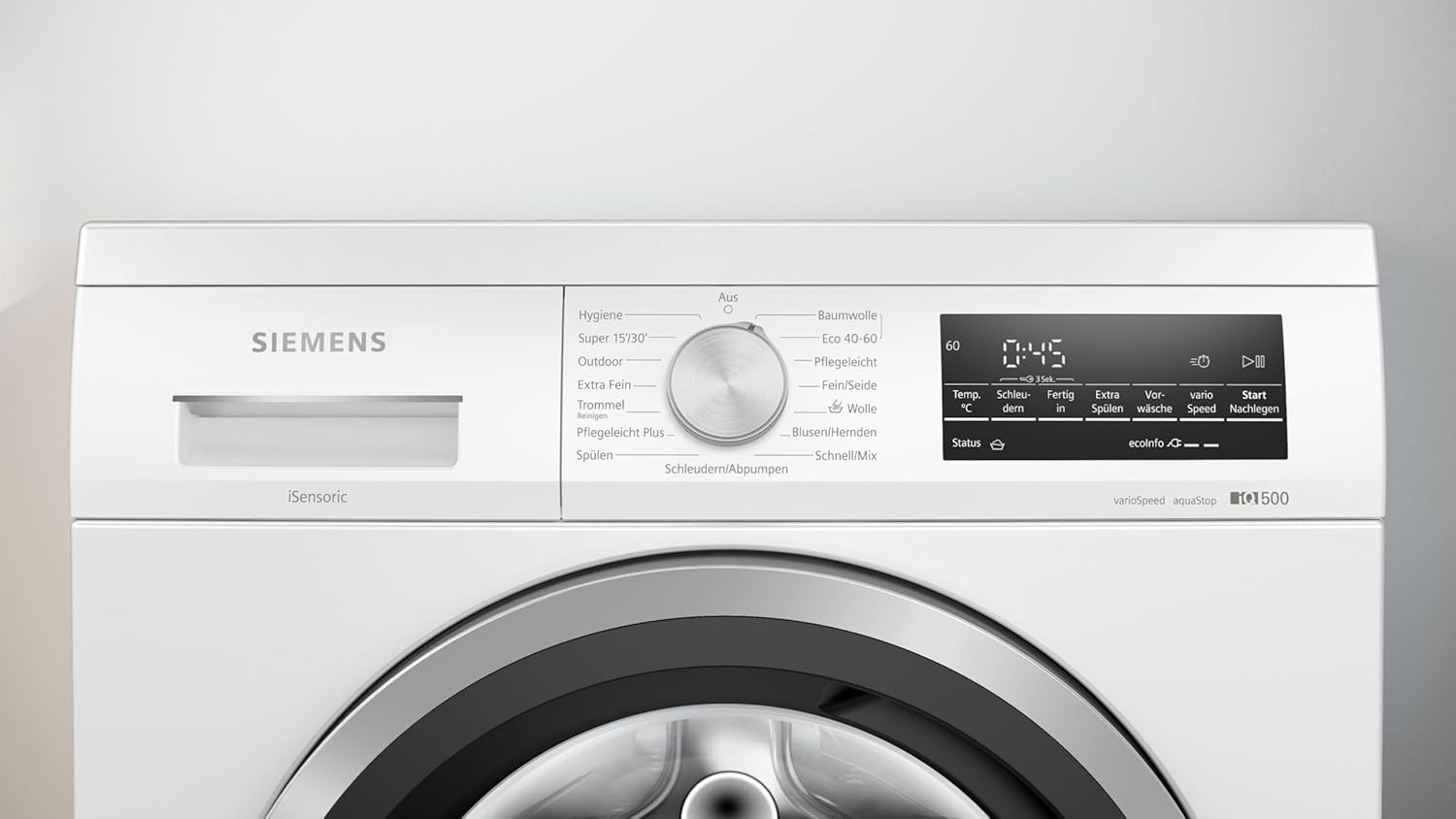 Siemens WU14UT70, Stiftung Warentest Testsieger*, Waschmaschine iQ500, Frontlader mit 8kg Fassungsvermögen, 1400 UpM, unterbaufähig, speedPack L, Outdoor-Programm, simpleTouch LED-Display
