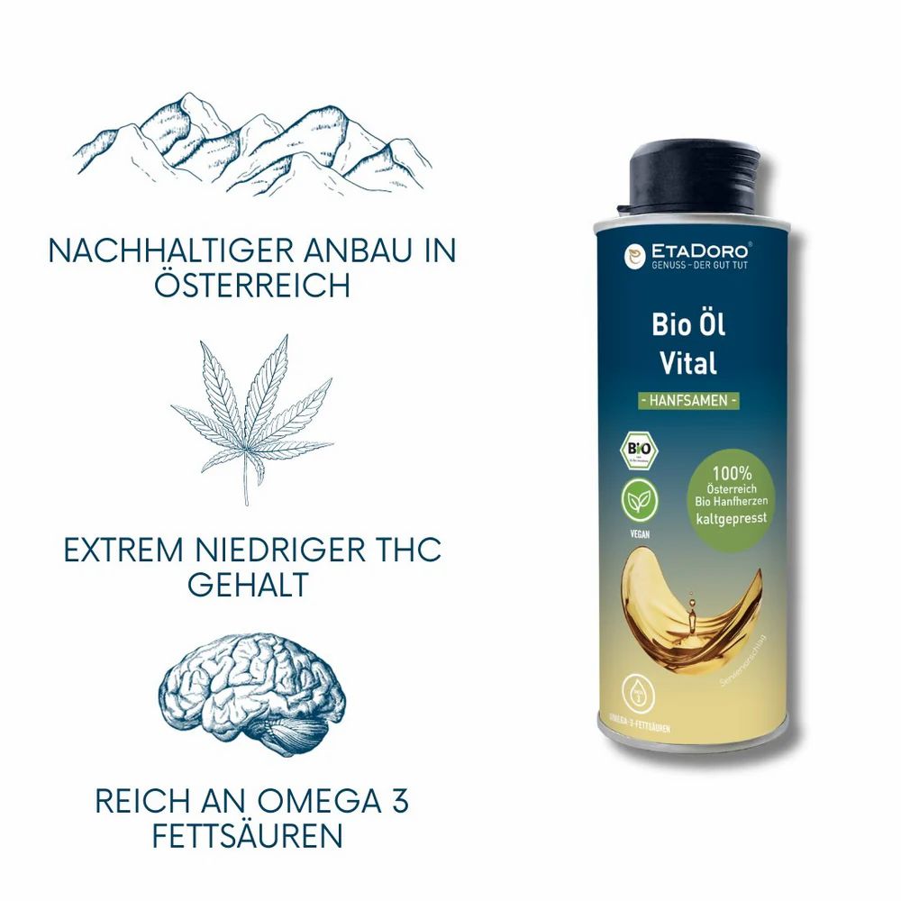 ETADORO Bio Hanföl nativ aus Hanfherzen