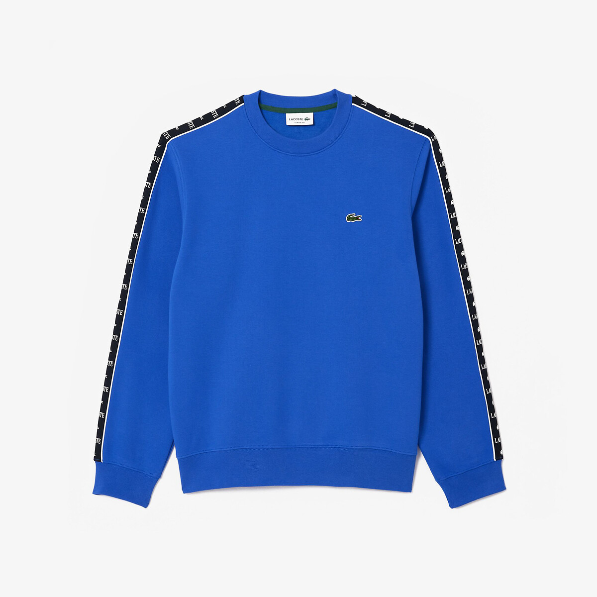 LACOSTE<br>Suéter de gola redonda com listras e logo