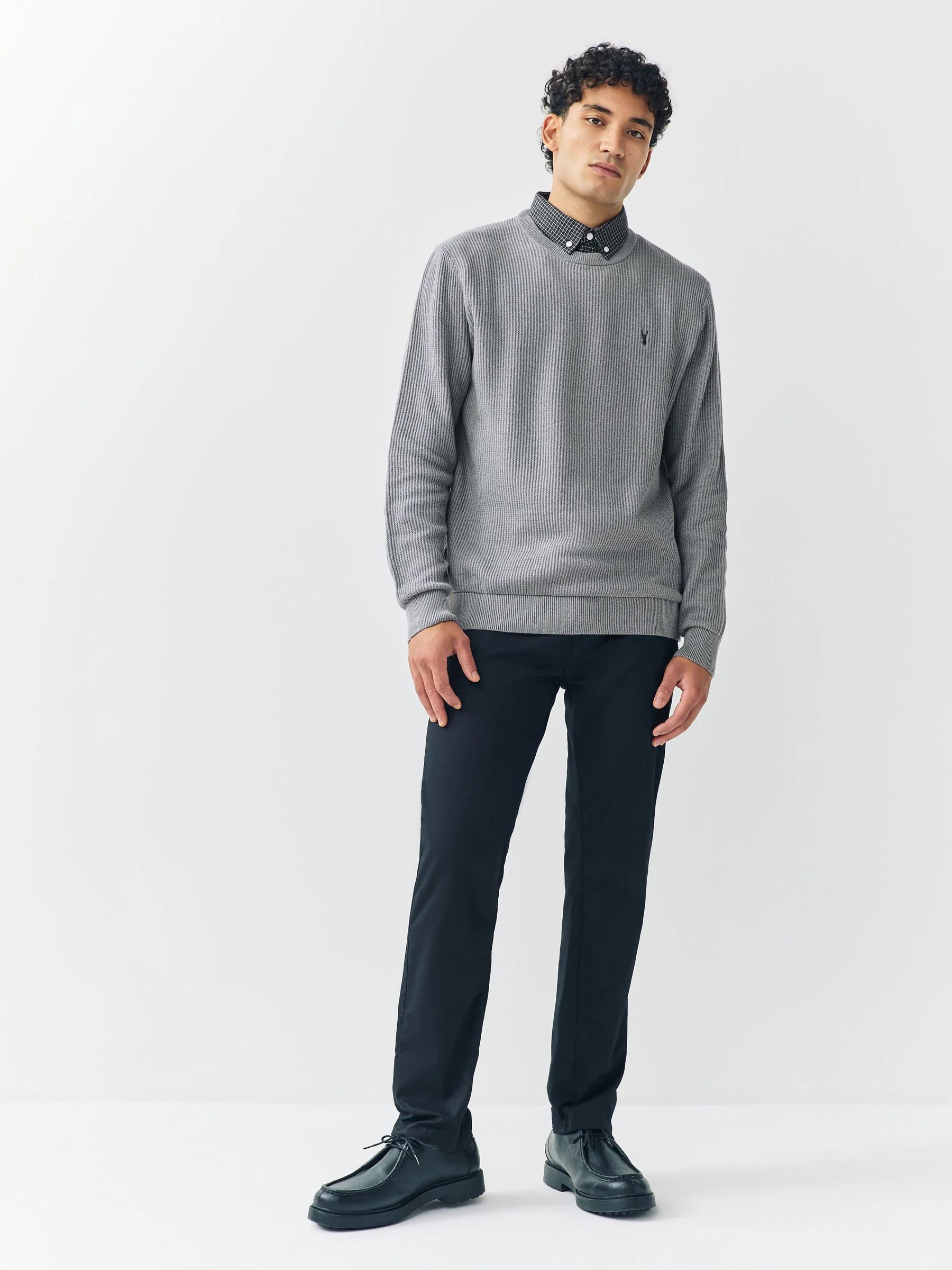 Grijs - Regular fit trui met overhemdkraag