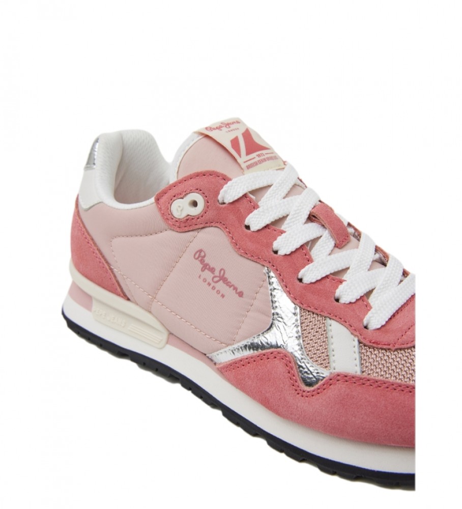 Tênis Pepe Jeans Brit Heritage em couro rosa combinado