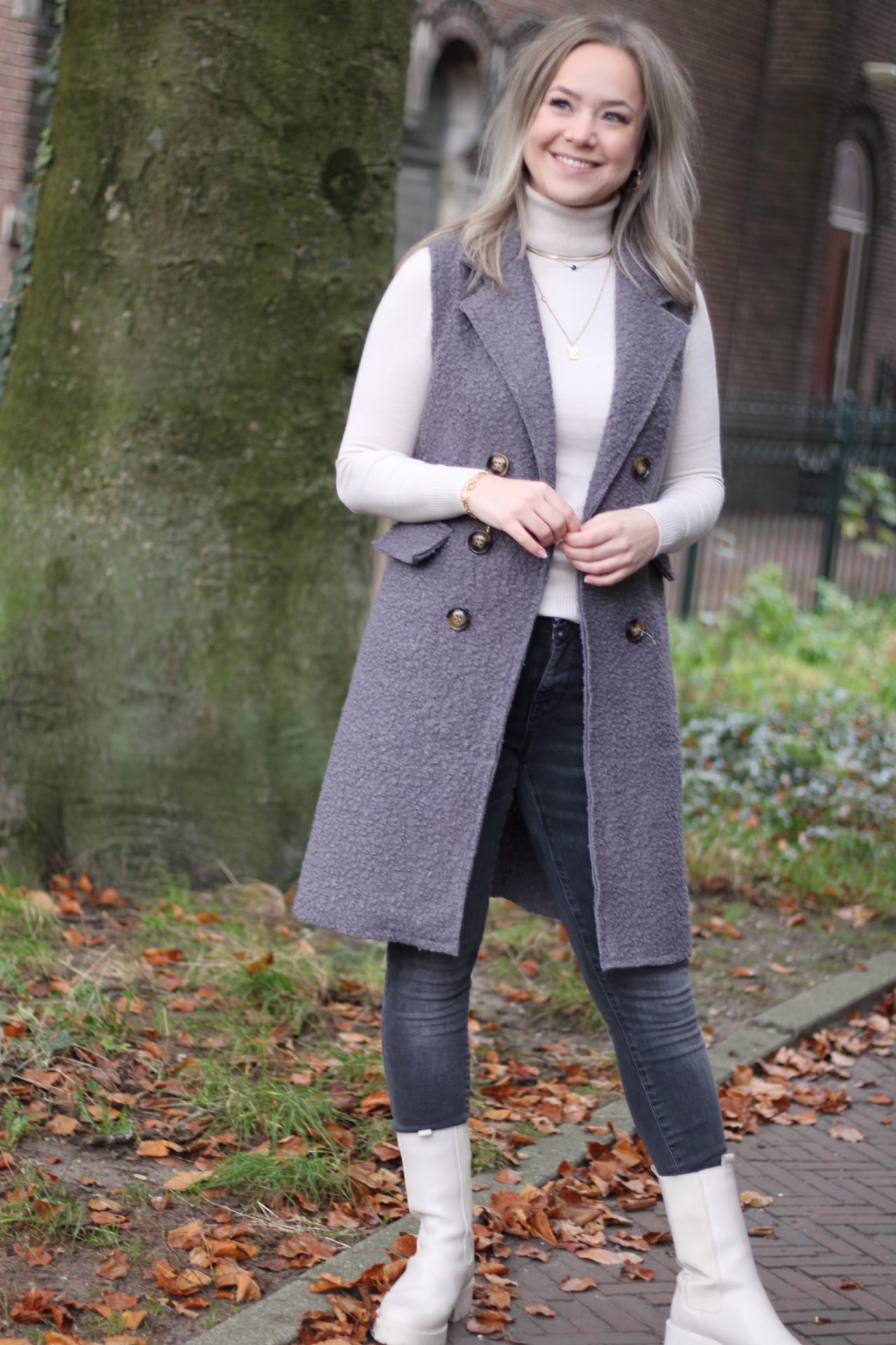 Boucle Gilet Lang - Grijs