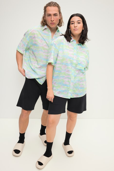 Hawaiihemd, oversized, Alloverprint, Hemdkragen, Halbarm, Unisex