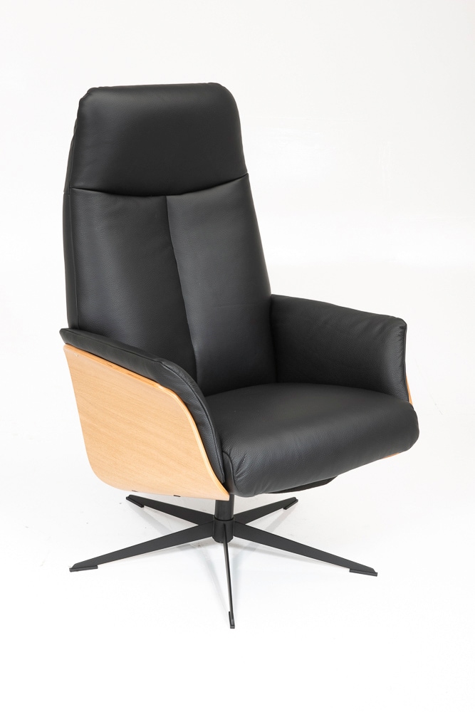 CASAVANTI Ledersessel mit Hocker SOLEDA 2-teilig schwarz /Eiche