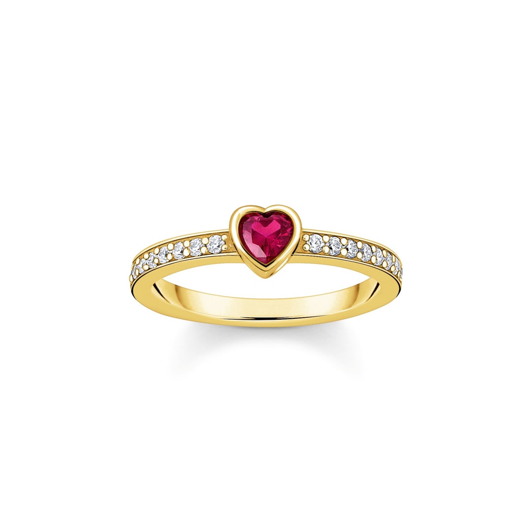 Thomas Sabo Cosmic Amulet Solitärring mit rotem Stein in Herzschliff Silber