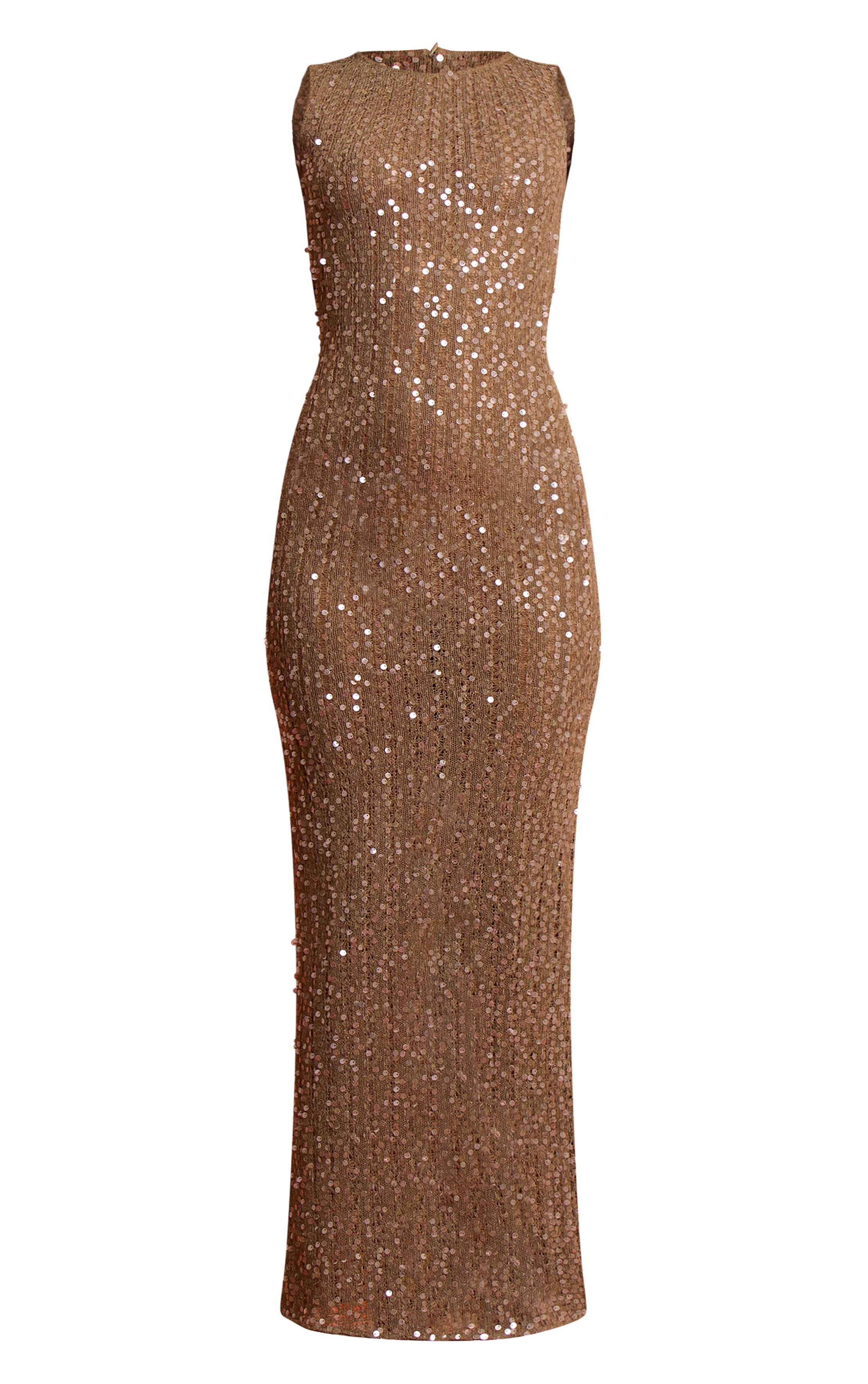 Kaki Robe Longue Moulante À Sequins Avec Encolure Bateau Et Effet Transparent