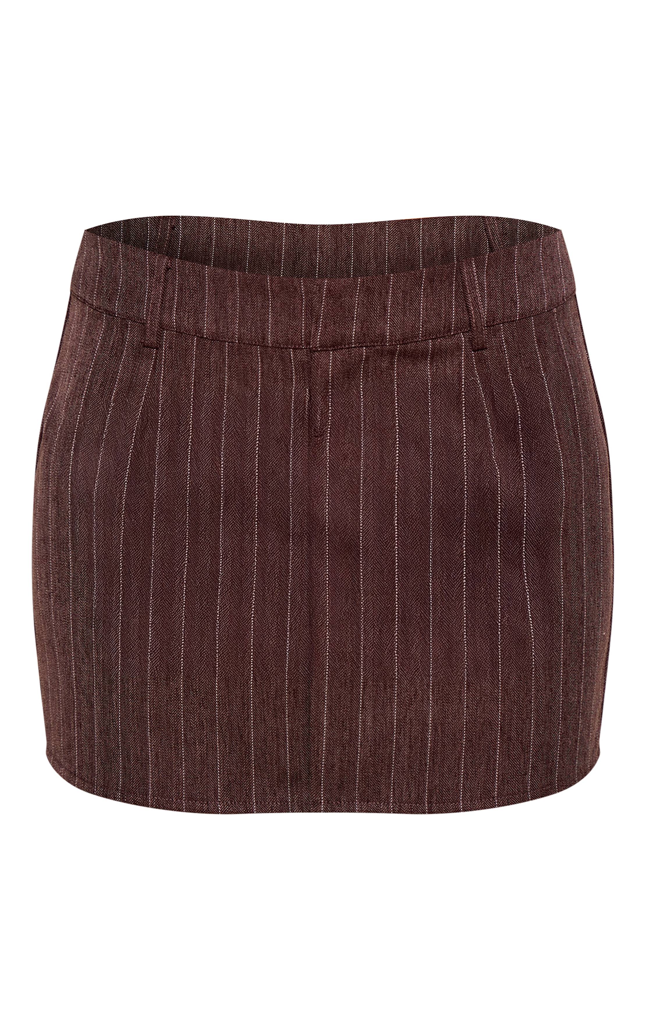 Light Brown Jupe Mini Évasée À Fines Rayures