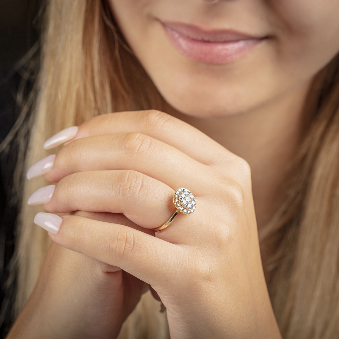1.00 Karat Diamanten Halo Verlobungsring 750/18 K Gelbgold