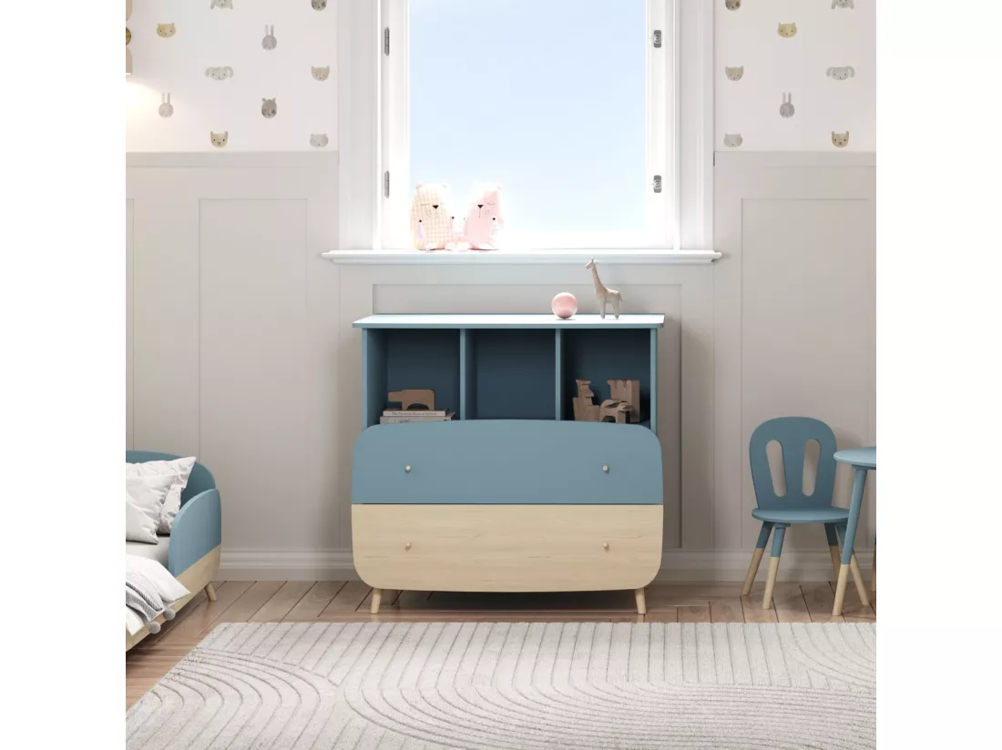 Commode en bois avec 2 tiroirs LOUISON bleu - CO214